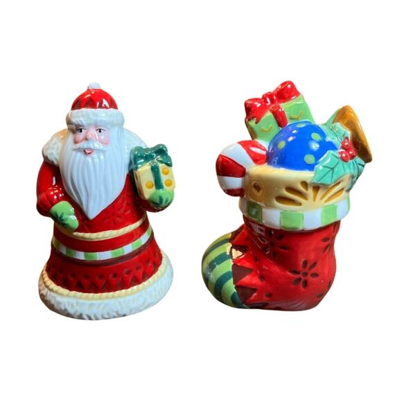 Fitz and Floyd Christmas Santa & Stocking Salt Pepper Shakers w/ Box - Picture 1 of 13